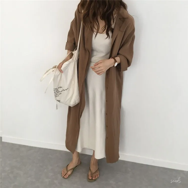 Korean Hong Kong CHIC Loose Coat Lace Slim Look Thin Mid-Length Windbreaker Women Outerwear