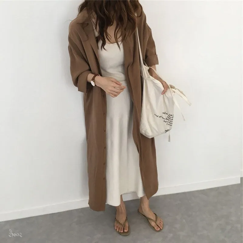 Korean Hong Kong CHIC Loose Coat Lace Slim Look Thin Mid-Length Windbreaker Women Outerwear
