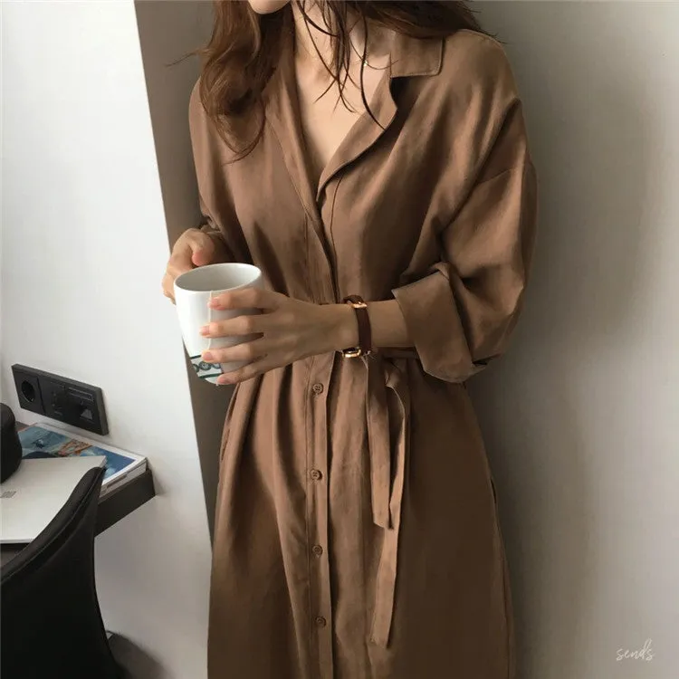 Korean Hong Kong CHIC Loose Coat Lace Slim Look Thin Mid-Length Windbreaker Women Outerwear