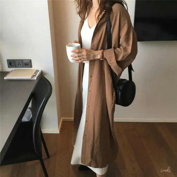 Korean Hong Kong CHIC Loose Coat Lace Slim Look Thin Mid-Length Windbreaker Women Outerwear