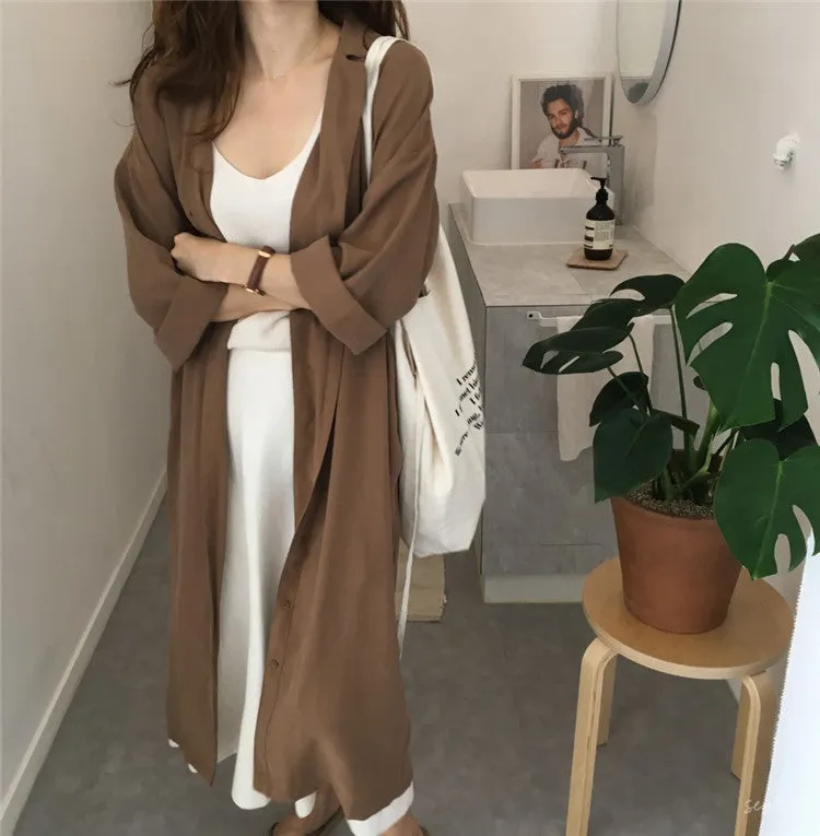 Korean Hong Kong CHIC Loose Coat Lace Slim Look Thin Mid-Length Windbreaker Women Outerwear