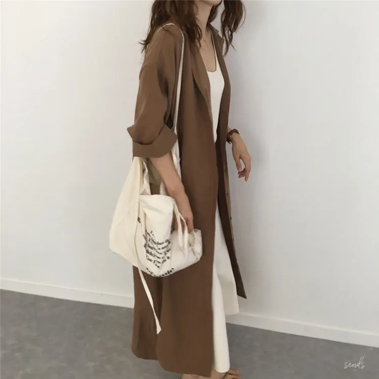 Korean Hong Kong CHIC Loose Coat Lace Slim Look Thin Mid-Length Windbreaker Women Outerwear