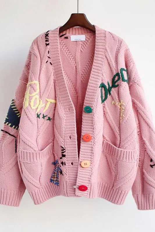 Loose Knitted Embroidered Sweater