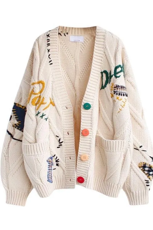 Loose Knitted Embroidered Sweater