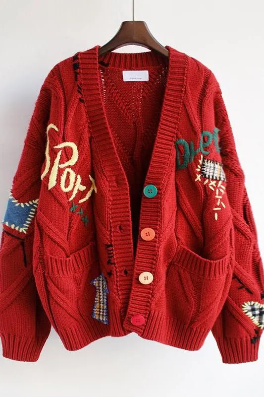 Loose Knitted Embroidered Sweater