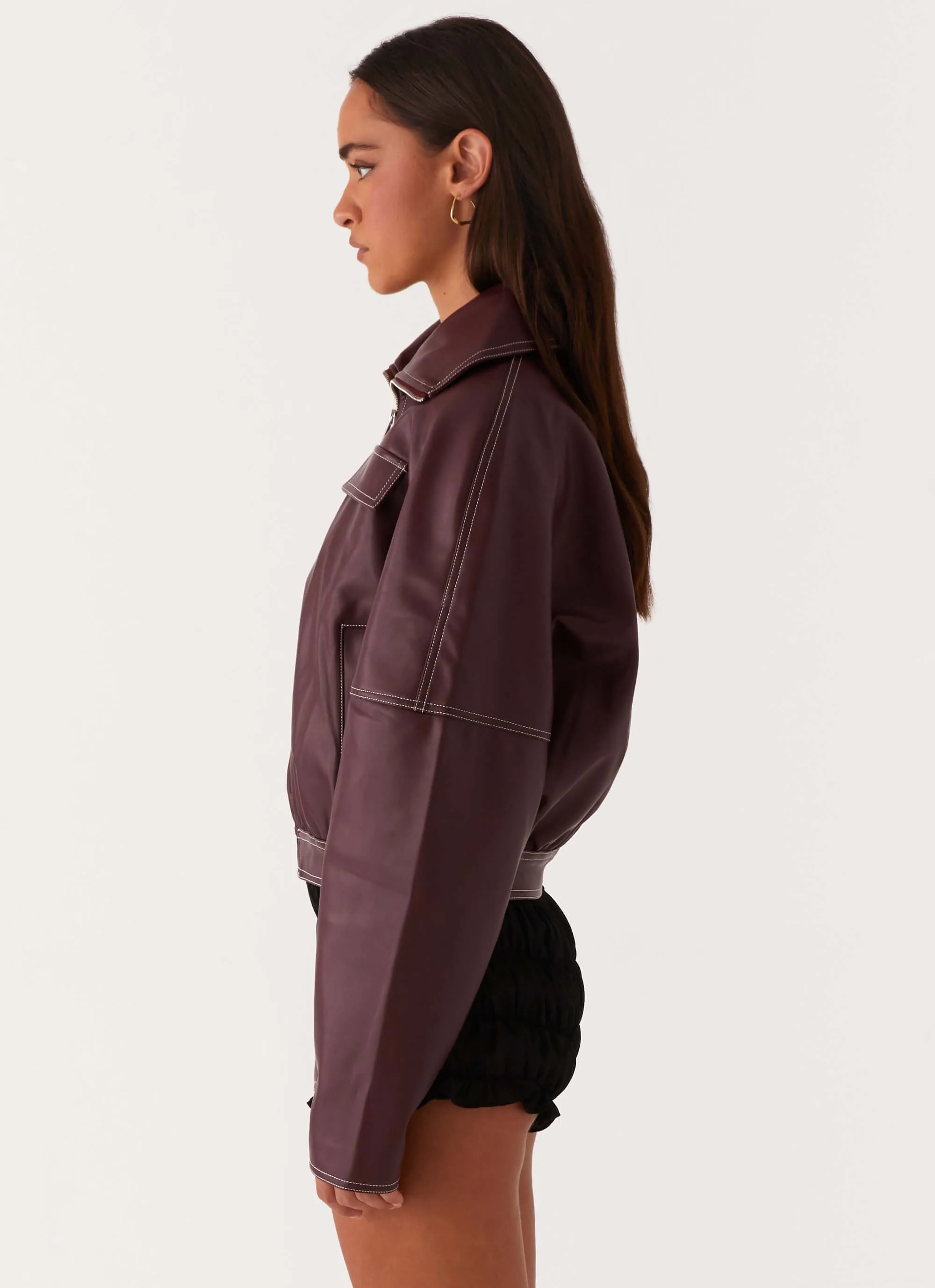 Meant To Be PU Boxy Jacket - Wine