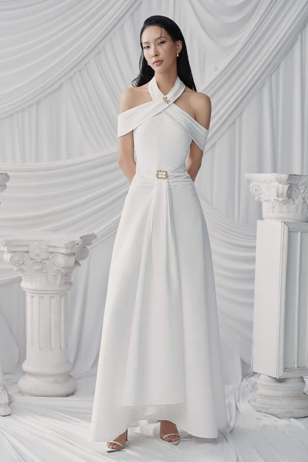 Memphis A-line Halter Neck Taffeta Floor Length Dress