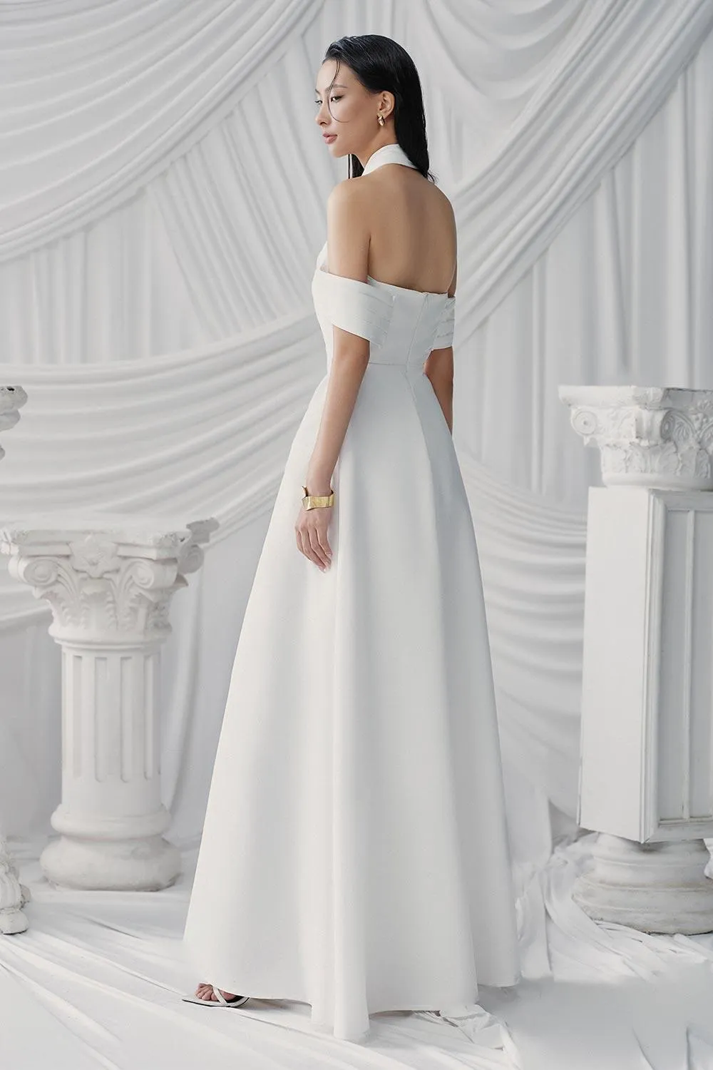 Memphis A-line Halter Neck Taffeta Floor Length Dress