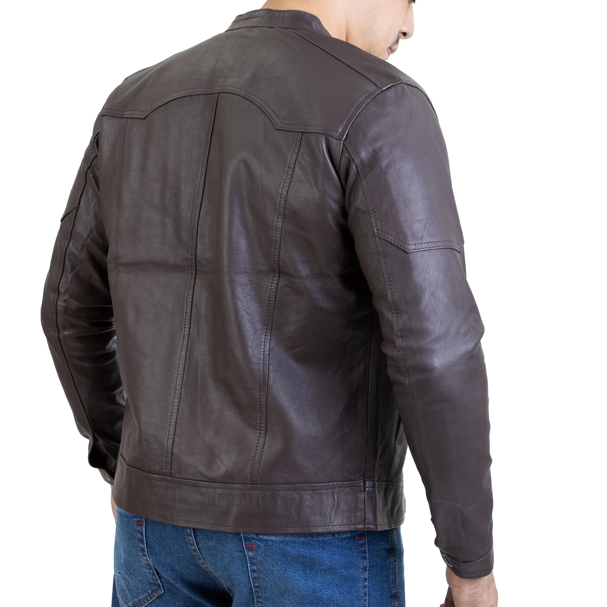 Mens Urban Style Leather Jacket Brown