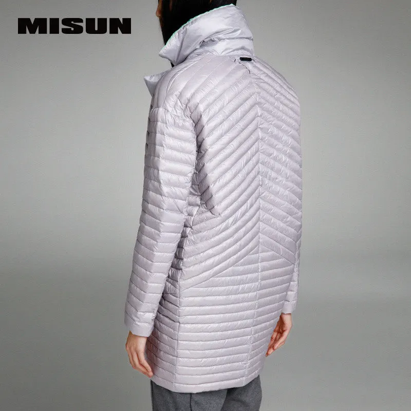 Misun2016 thin  down coat medium-long down female patchwork color block thermal jackt new arrival