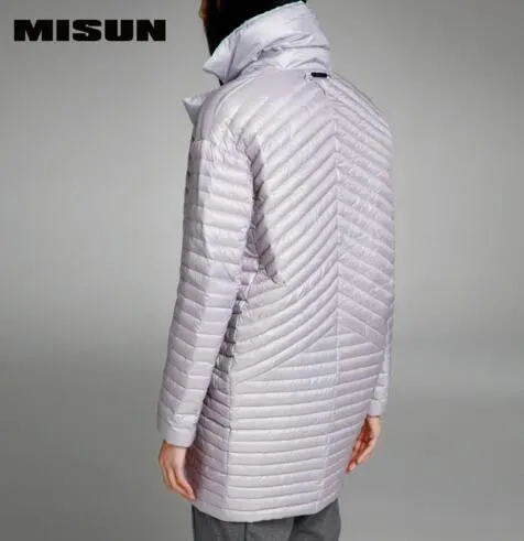 Misun2016 thin  down coat medium-long down female patchwork color block thermal jackt new arrival