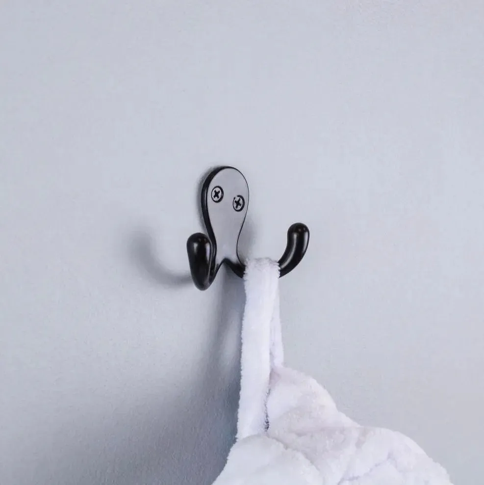 Modern Double Metal Hooks, Single Organizer, Hat Rack, Towel Hook - Polished Brass - Chrome - Oil Rubbed Bronze - Satin Nickel