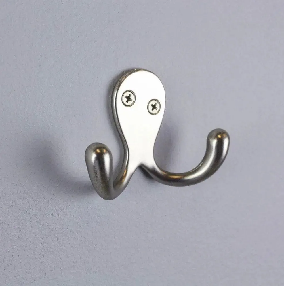 Modern Double Metal Hooks, Single Organizer, Hat Rack, Towel Hook - Polished Brass - Chrome - Oil Rubbed Bronze - Satin Nickel