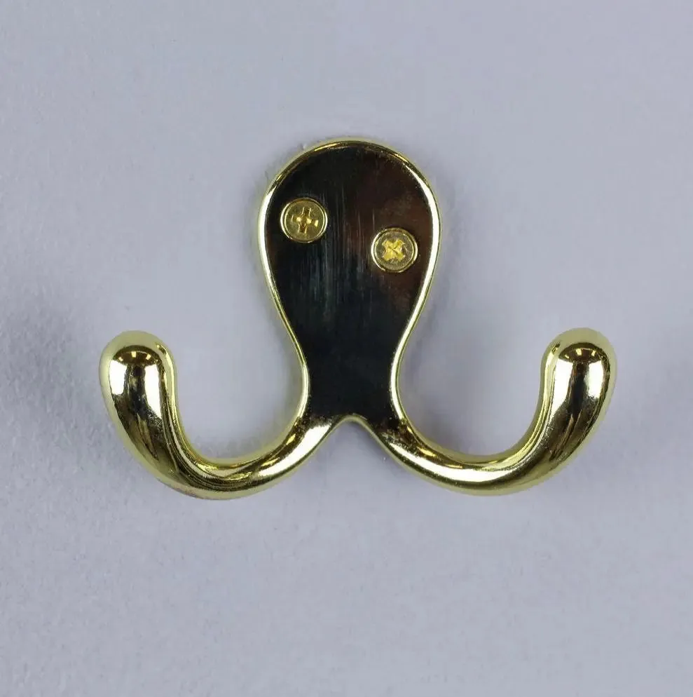 Modern Double Metal Hooks, Single Organizer, Hat Rack, Towel Hook - Polished Brass - Chrome - Oil Rubbed Bronze - Satin Nickel