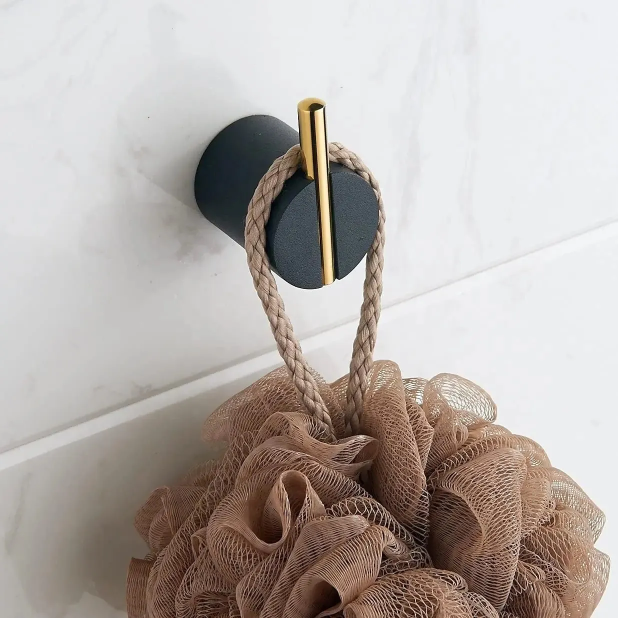 Modern Round Brass Metal Hooks, Single Organizer, Hat Rack, Towel Hook - Brass - Black