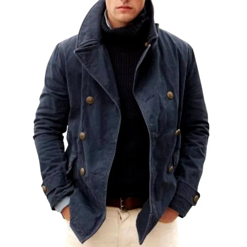 Modern Stylish Button-Up Turn-Down Collar Mens Jacket Coat Streetwear Fall Winter Vintage Outerwear