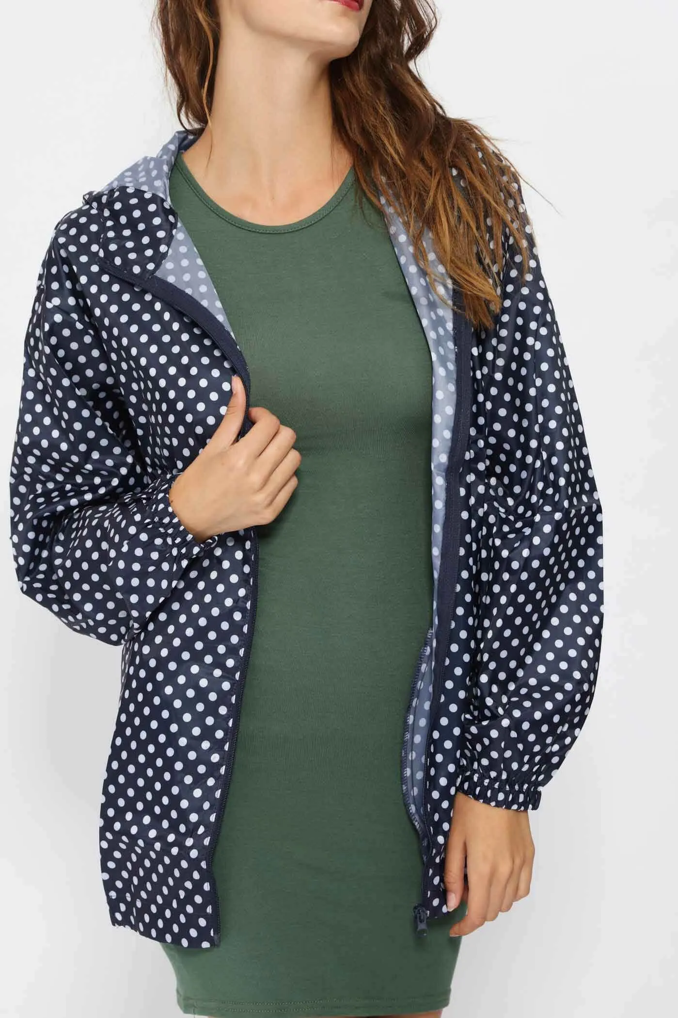 Navy Polka Dot Festival Rain Mac