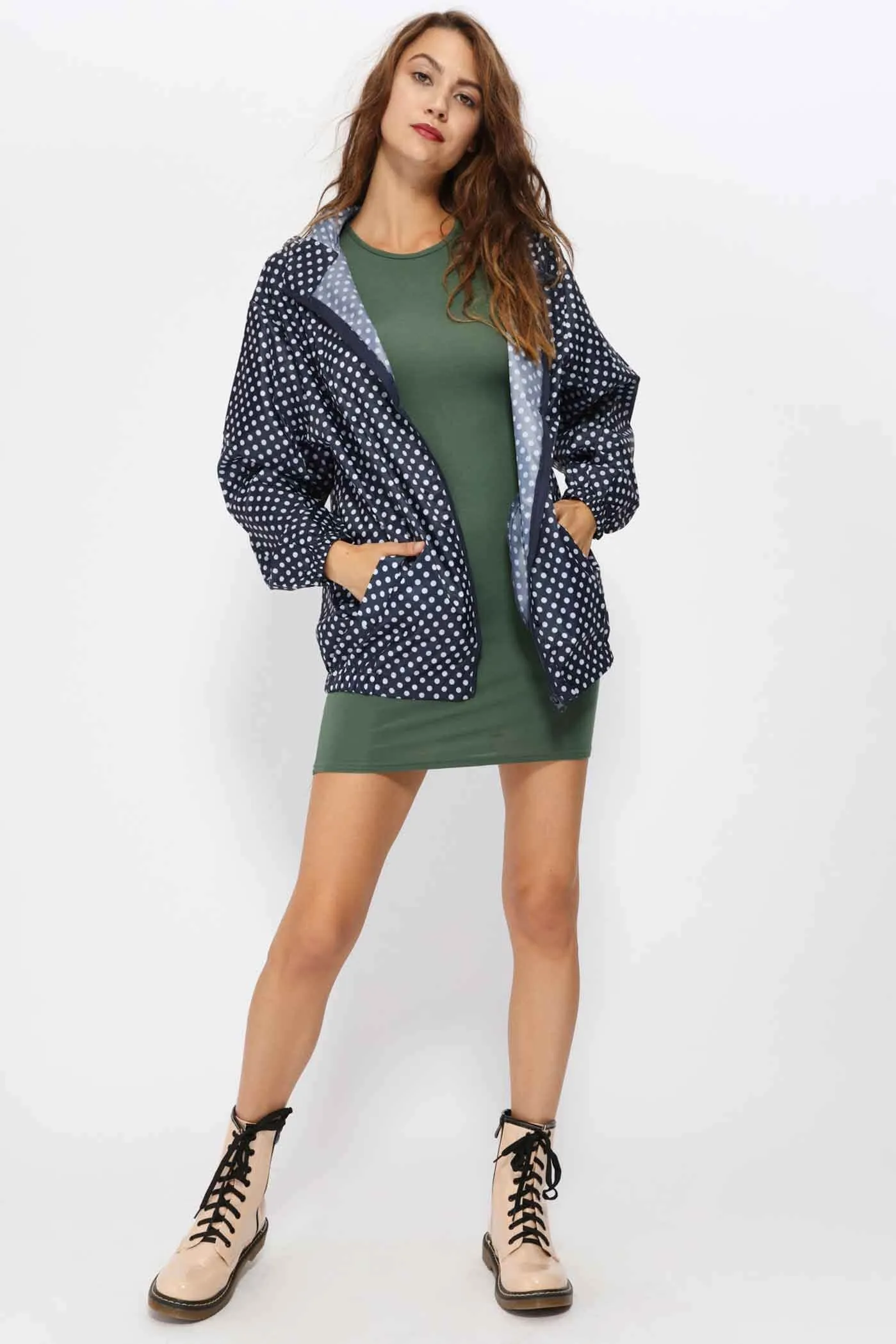 Navy Polka Dot Festival Rain Mac