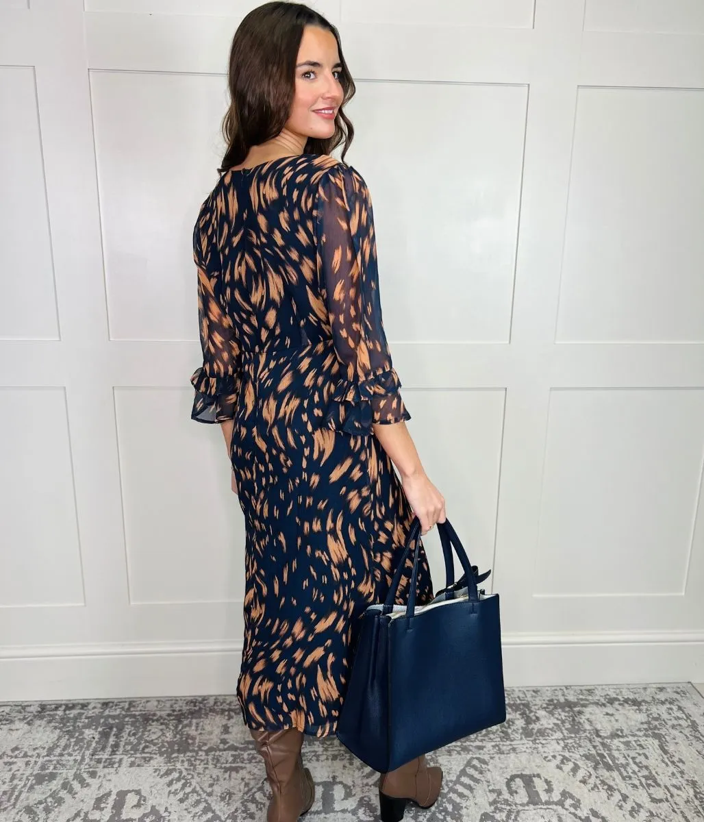 Navy Swirl Print Midi Dress
