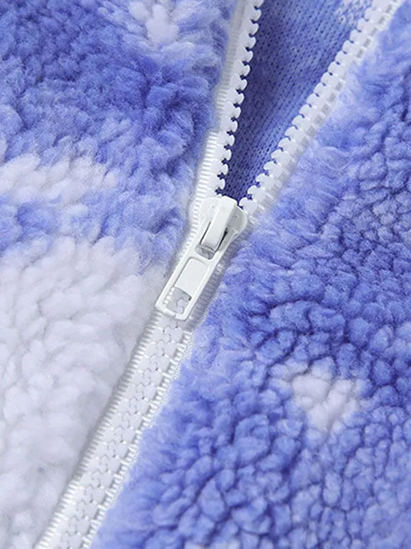New Faux Fur Coats Long Sleeves Casual Printed Oversized Turndown Collar Royal Purple Women Coat