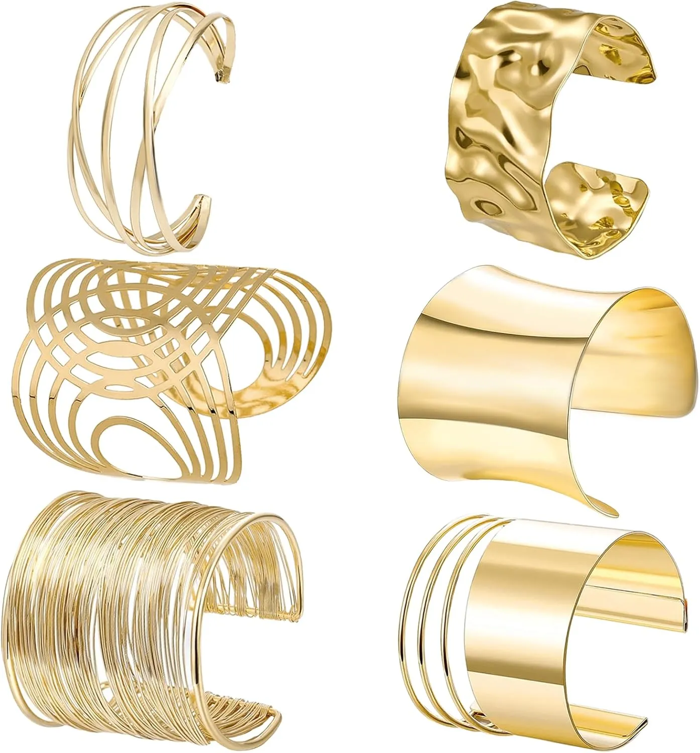 NEWITIN 6 Pieces Gold Chunky Cuff Bracelets for Women Open Wide Wire Bracelet Irregular Bangle Bracelets Thick Arm Cuff Statement Punk Bracelets for Women