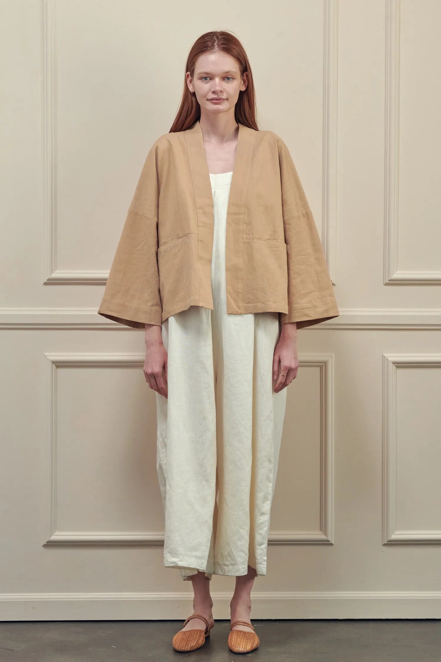 Open front cotton ramie jacket