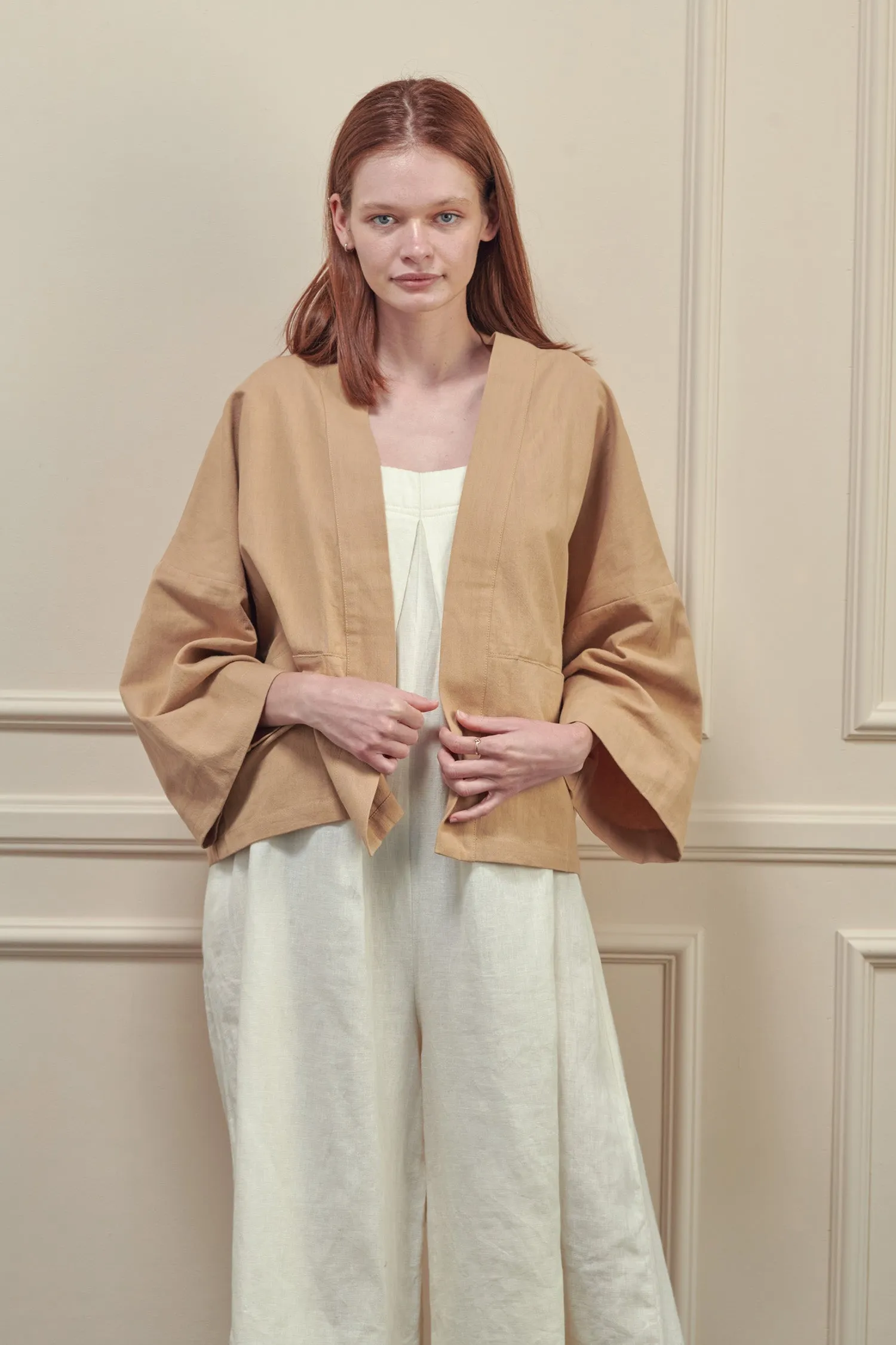 Open front cotton ramie jacket
