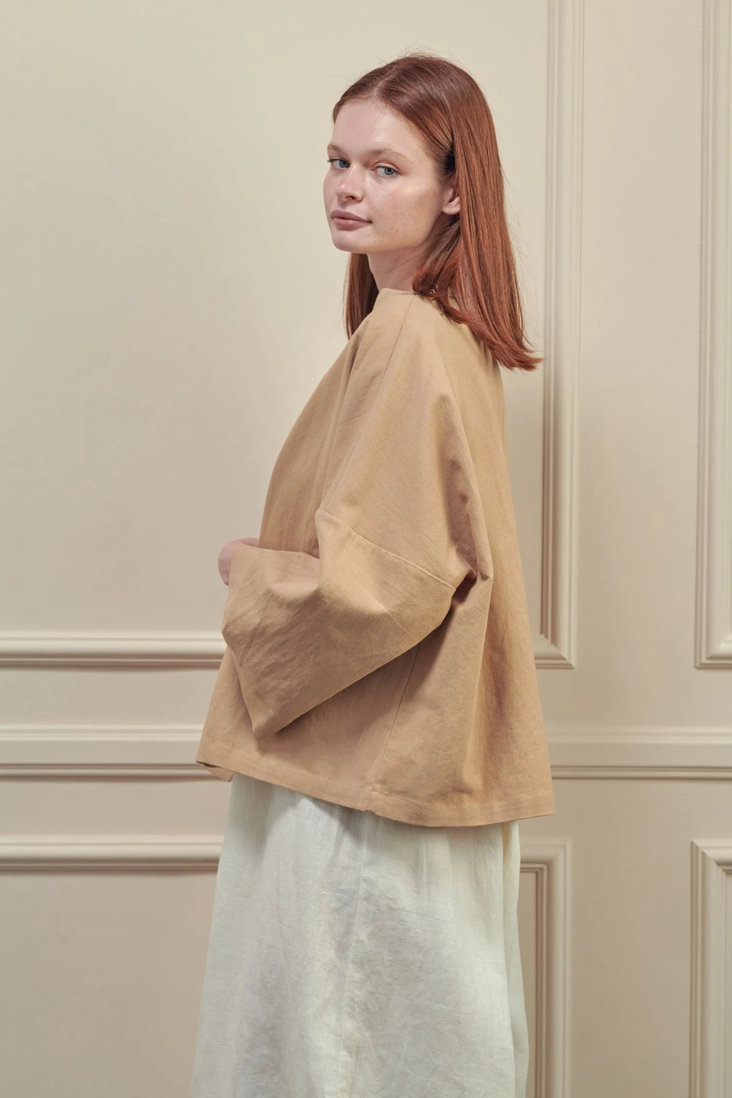 Open front cotton ramie jacket