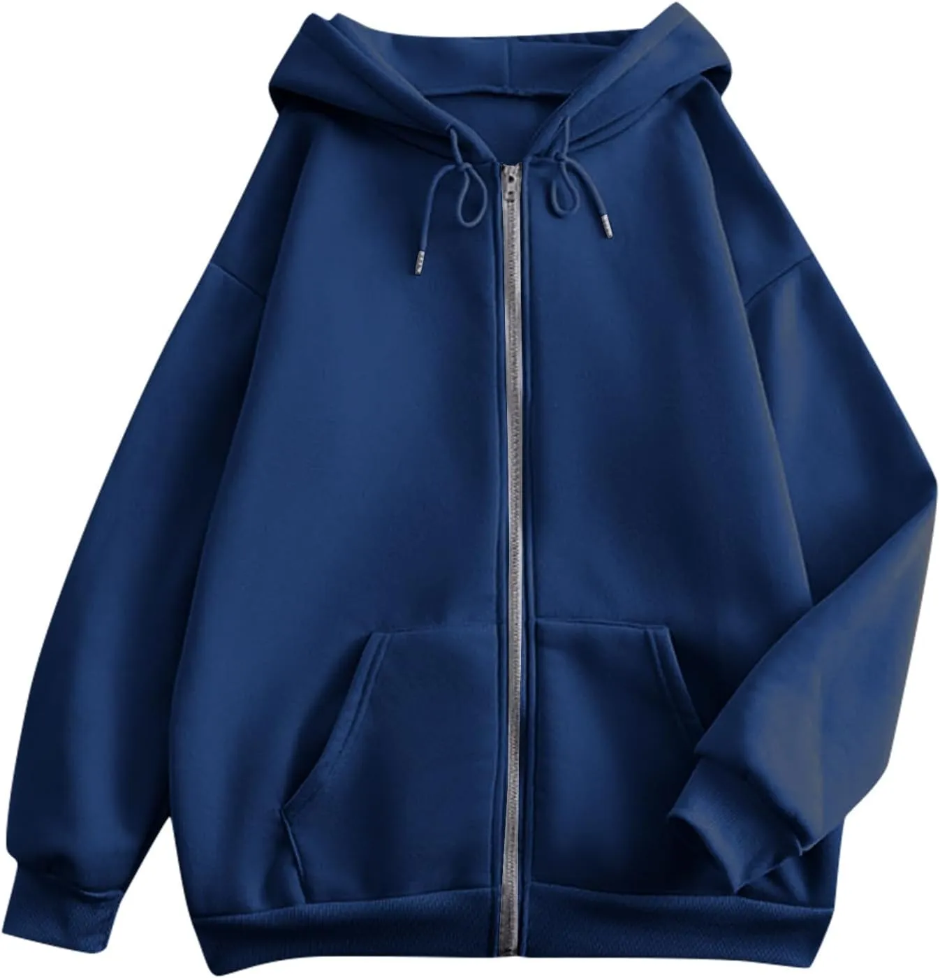 Oversized Hoodies for Women Cute Solid Color Drawstring Fashion Hoodies Loose Fit Zip Up Sweatshirt with Pocket