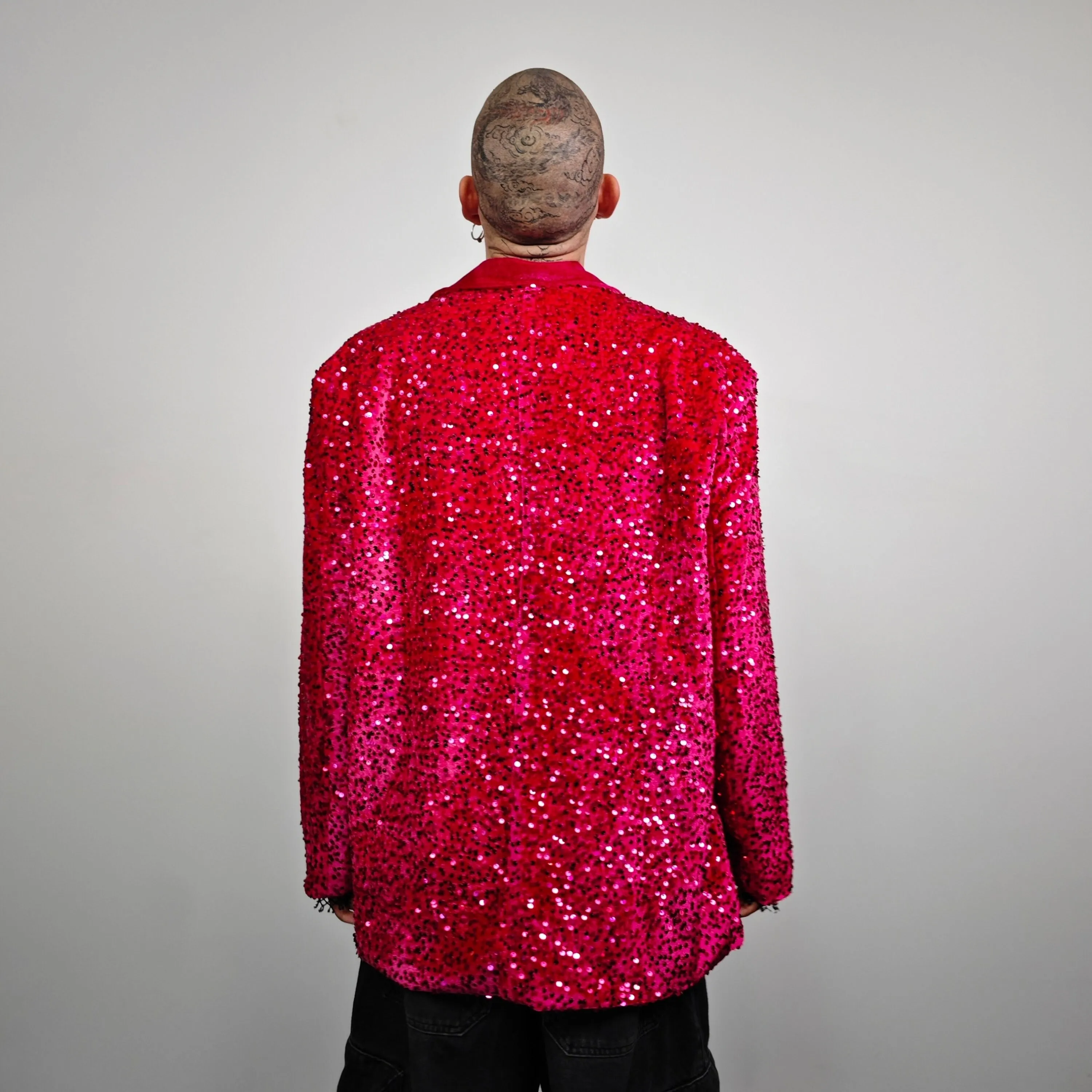 Pink sequin blazer glitter embellished bomber neon tuxedo going out jacket iridescent party bomber luminous fancy frock eras varsity