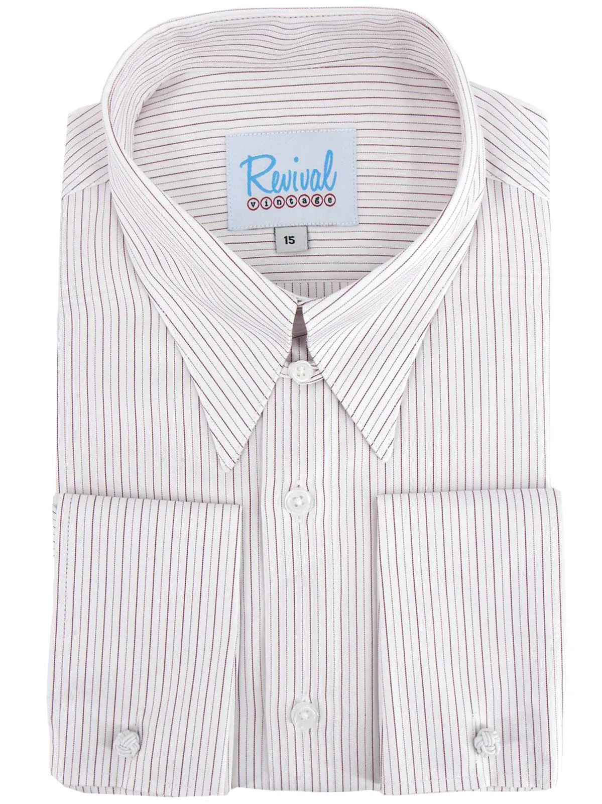 Red Lockwood Stripe 1940s Vintage Spearpoint Shirt with Tab Collar