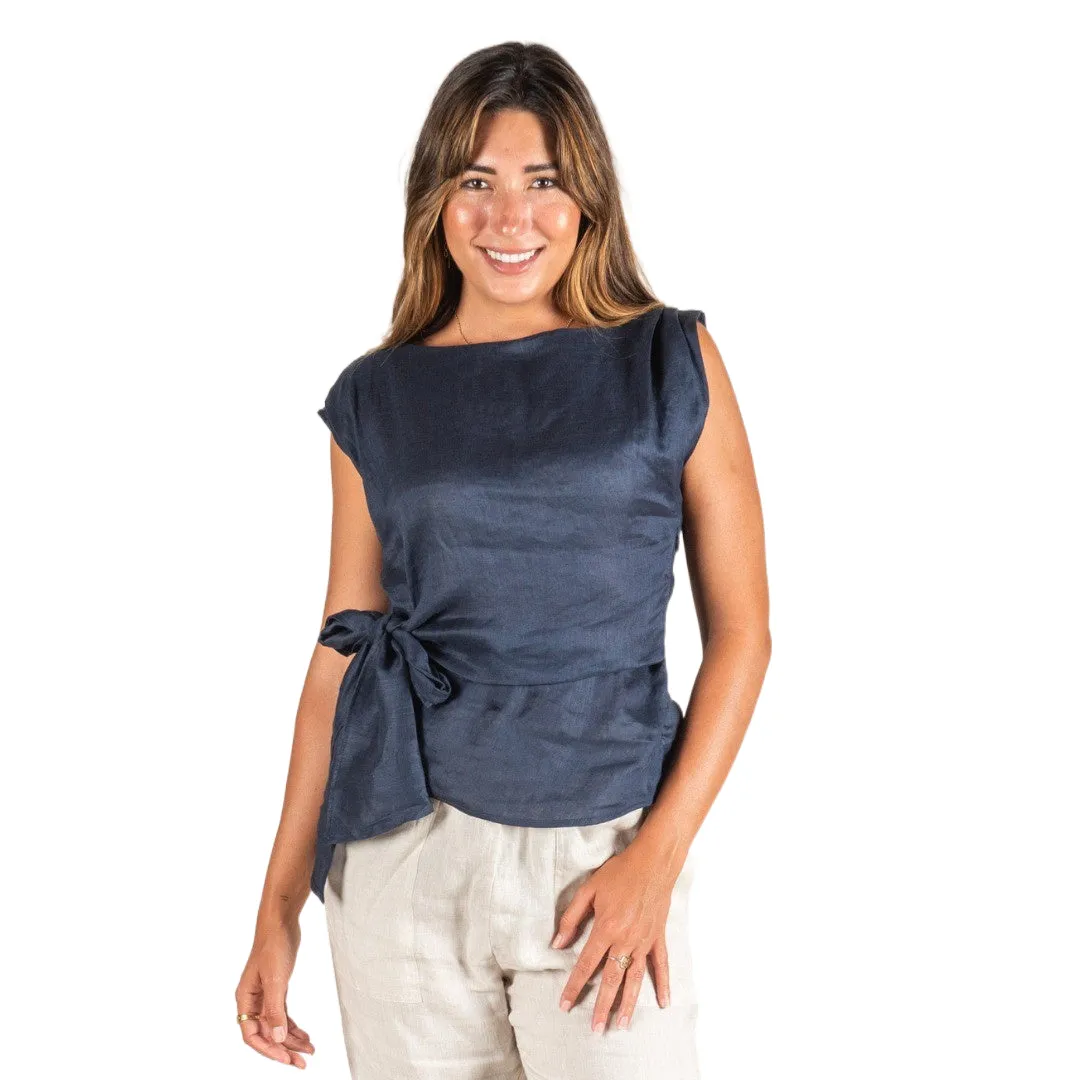 Rihanna Linen Top Blue