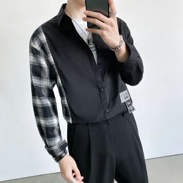 Single Plaid Patchwork Sleeve Style Shirts