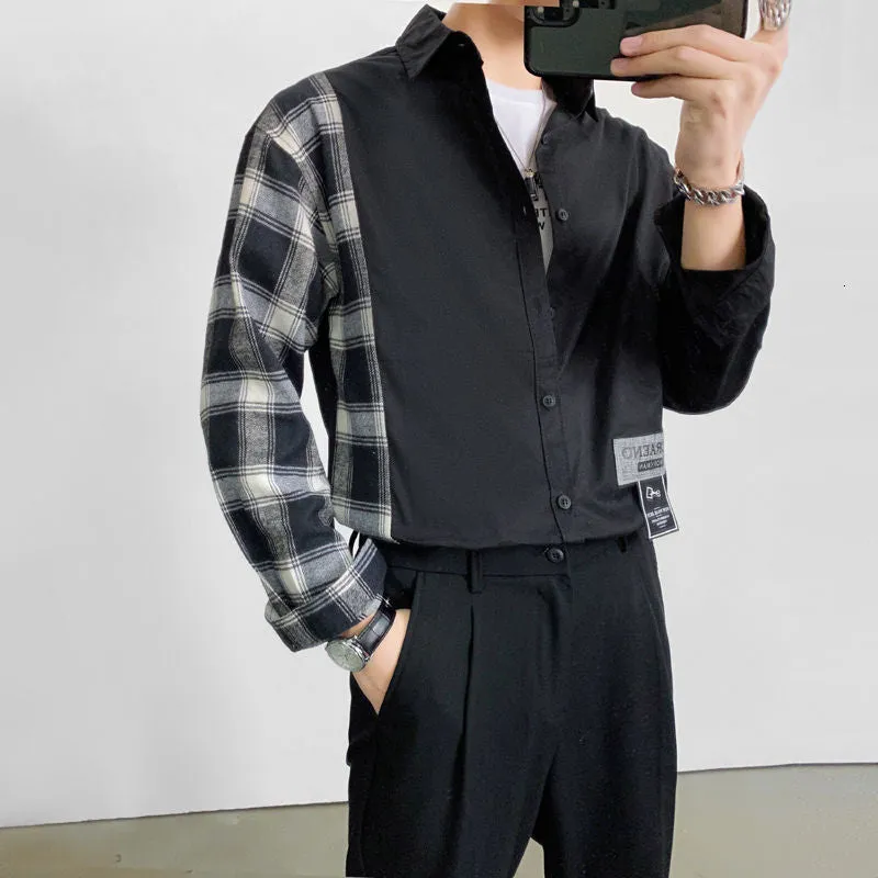 Single Plaid Patchwork Sleeve Style Shirts