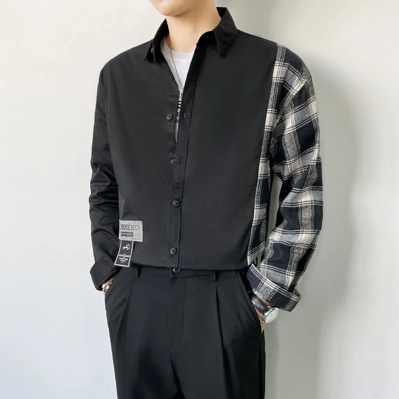 Single Plaid Patchwork Sleeve Style Shirts
