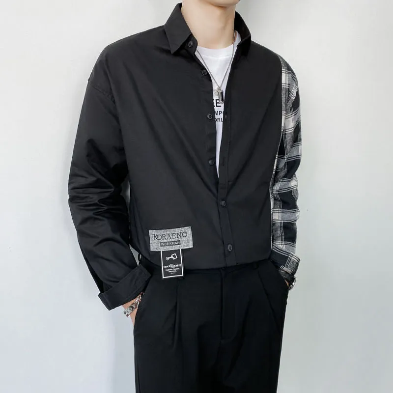 Single Plaid Patchwork Sleeve Style Shirts