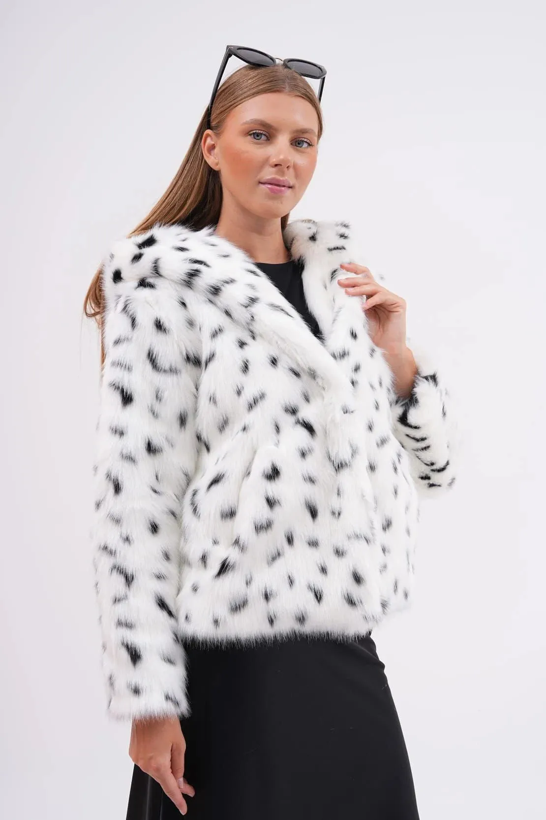 Snow Leopard Hooded Faux Fur Coat  White