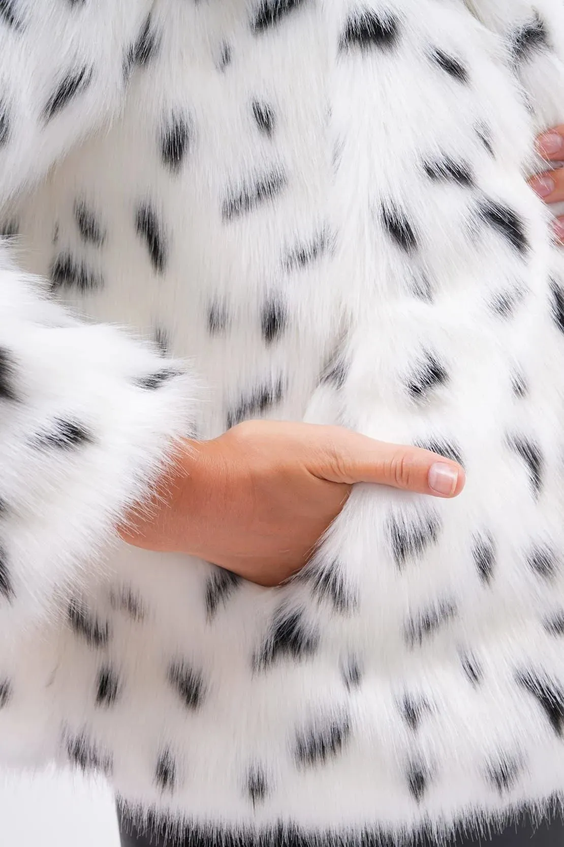 Snow Leopard Hooded Faux Fur Coat  White