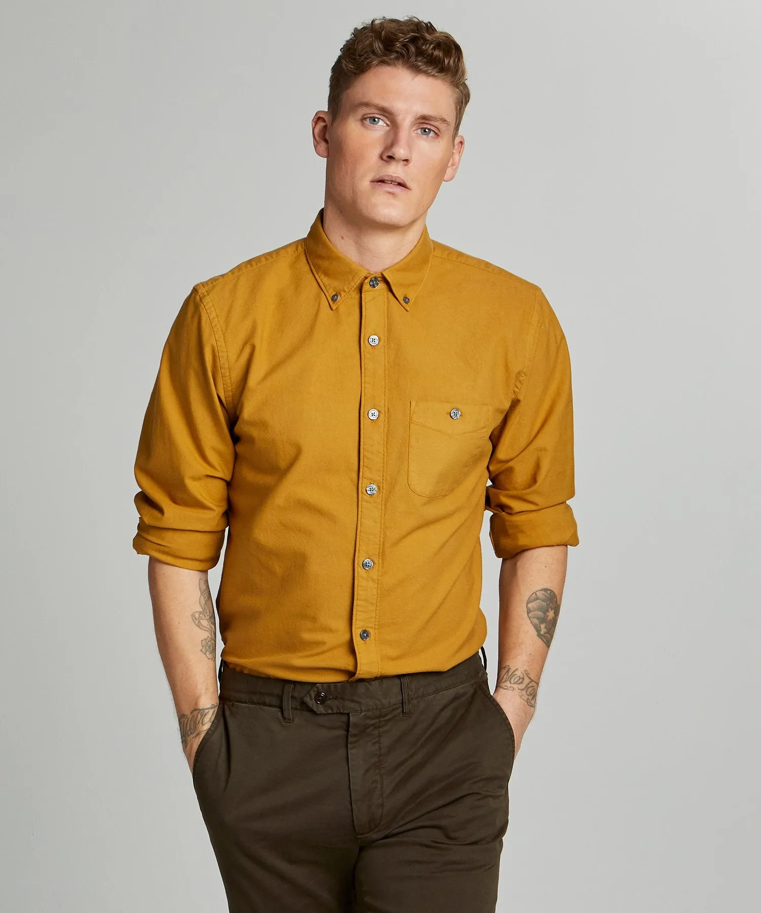 Stretch Garment Dyed Oxford in Mustard