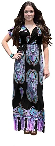 Summer V-Neck Floral Paisley Print Maxi Dress