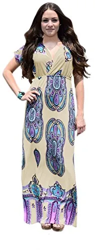 Summer V-Neck Floral Paisley Print Maxi Dress