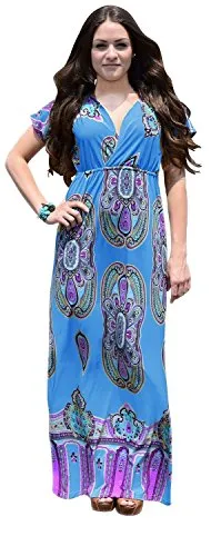 Summer V-Neck Floral Paisley Print Maxi Dress
