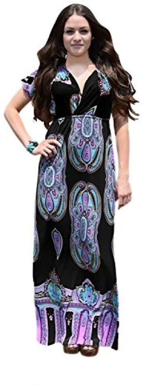 Summer V-Neck Floral Paisley Print Maxi Dress
