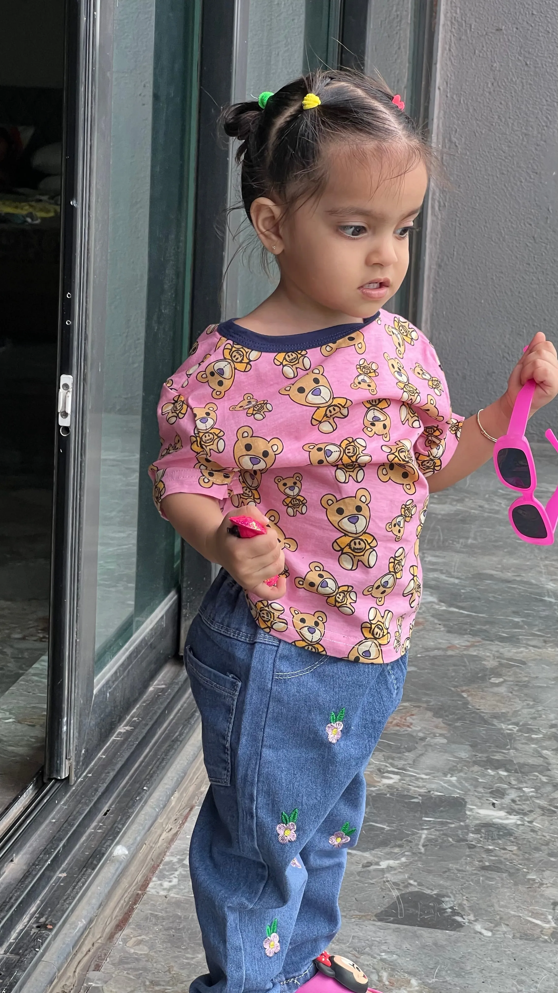 Teddy Print Denims Set