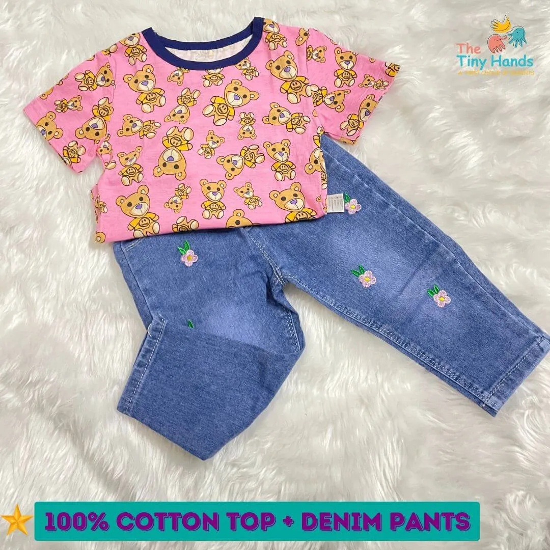 Teddy Print Denims Set