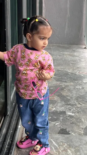 Teddy Print Denims Set