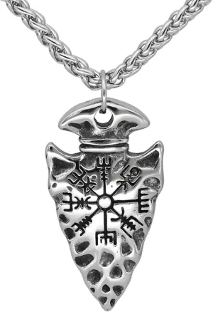 Viking Compass Pendant Vintage Rune Necklace,Nordic Compass Viking Jewelry Men, Norse Viking Runes Jewelry, Protection Talisman Pendant 23.62in/60cm