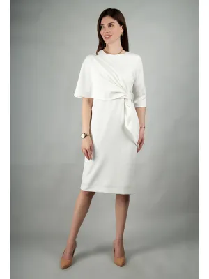 White Blended Fabric Incandescent Draped Dress