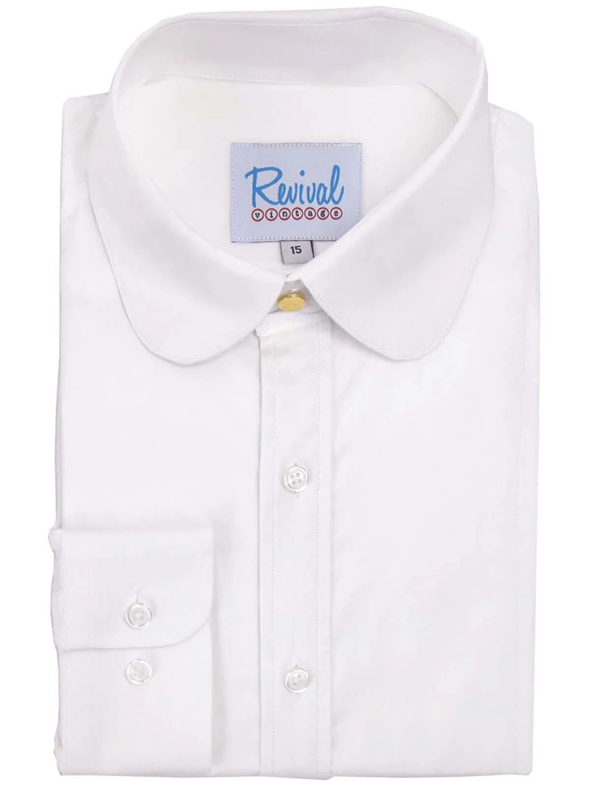 White Forties Vintage Beaumont Club Collar Shirt with Gold Stud