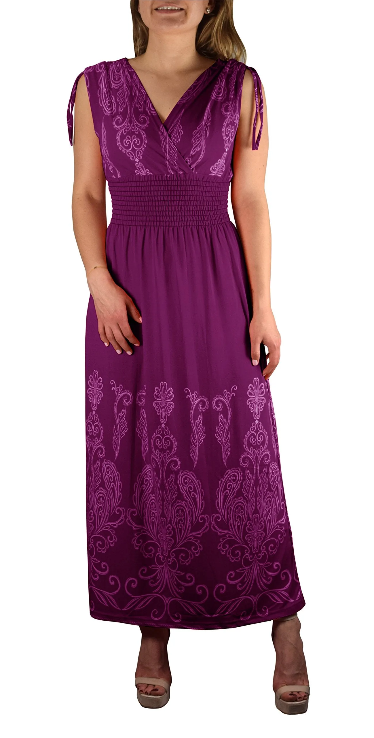 Womens Casual Floral Boho Sleeveless Cruise Beach Maxi Long Dress